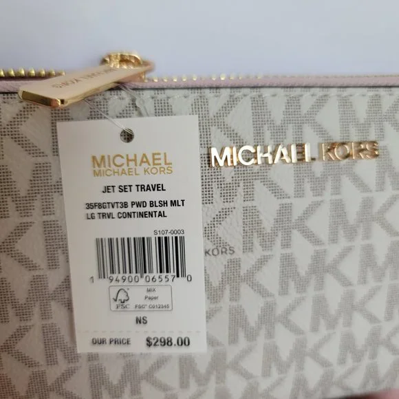 MICHAEL KORS Signature Logo Jet Set Travel Continental Wallet/Wristlet-P. Blush⭐